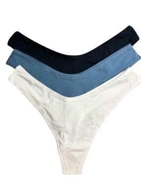 Quince Organic Cotton Thong 6 Pack Ocean Blue White Black NEW